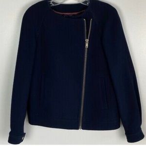 Navy JCrew Double Cloth Wool Jacket Asymmetric Zip